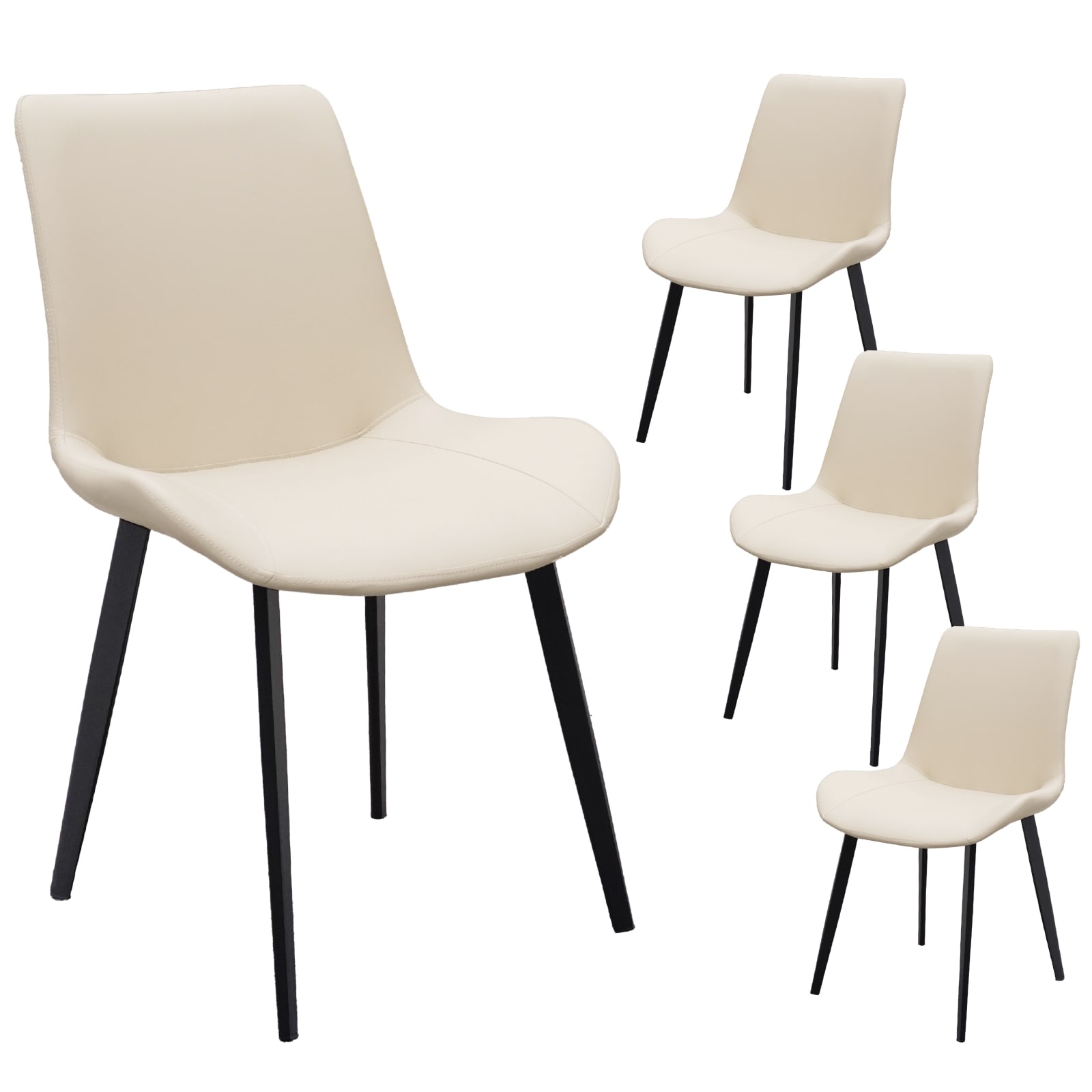 Beige PU Leather Dining Chair With Metal Legs, Modern Upholstered Chair Set Of 4 For Kitchen, Restaurant, Living, Meeting Room_voghion.com